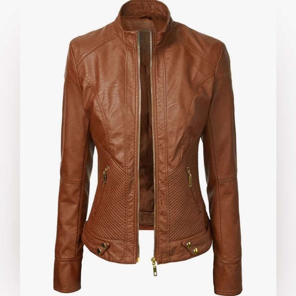 Faux Leather Jackets for Women Motorcycle PU Moto Biker Outwear Coat - Picture 2 of 7